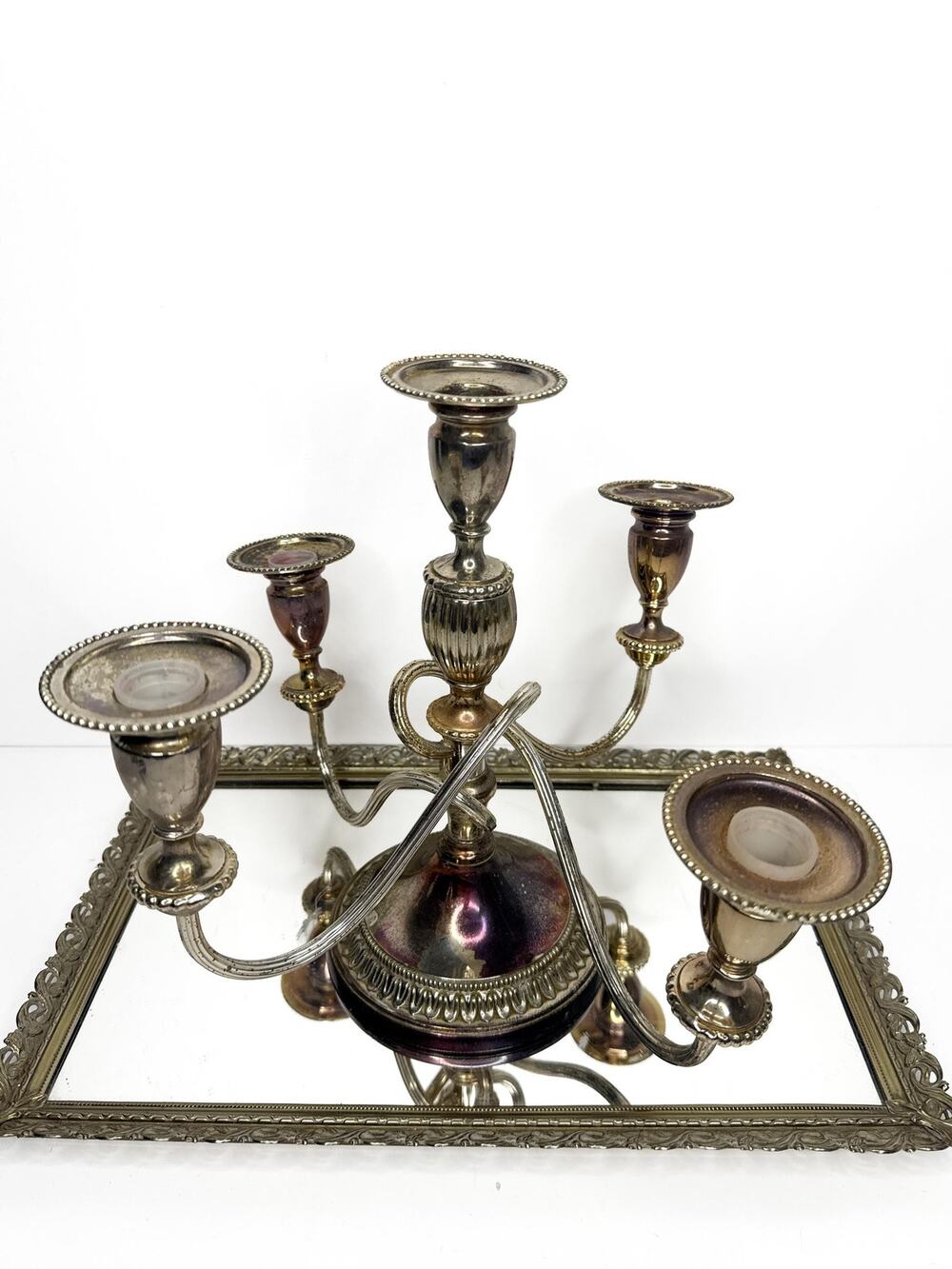 Godinger Candelabra Silver Plated Baroque Ornate 4 Arms 5 Candle Holder Wedding